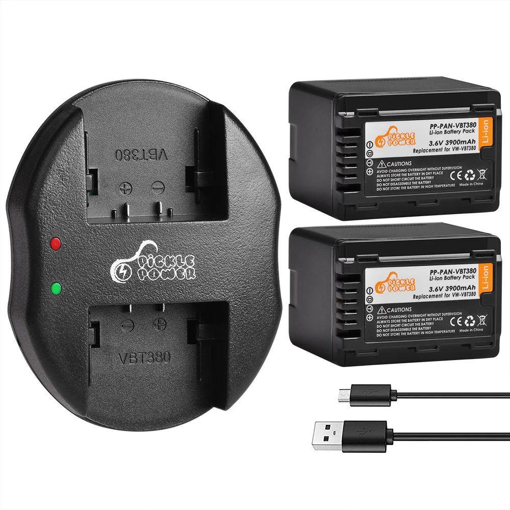 3900Mah Vw-Vbt380 Batteria + Caricatore Doppio Usb Per Panasonic Hc-V110, Hc-V130, Hc-V160, Hc-V180, Hc-V201, Hc-V250,Hc-V260