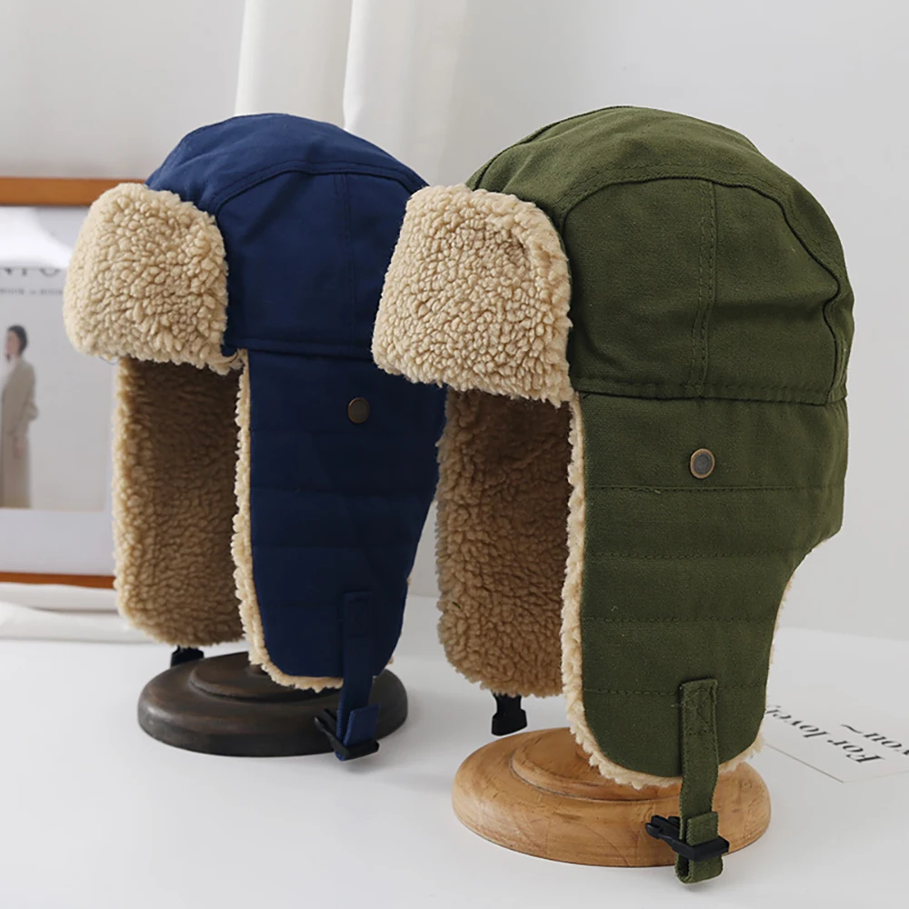 Wool Blend Aviator Trapper Hat Trooper Ear Flaps Ushanka Eskimo Russian Warm Winter Plush Addensare Ski Pilot Ear Protector Cap