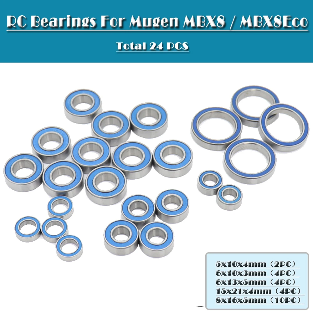 Mugen Mbx8 / Mbx8Eco Sigillato Cuscinetto A Sfere Kit Totale 24 Pc Abec-3 Blu Sigillato Rc Cuscinetti