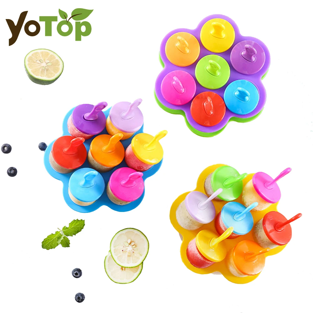 7 Fori Ice Pops Stampo In Silicone Food Grade Ice Cream Ball Lolly Maker Stampi Per Ghiaccioli Baby Fai Da Te Fruit Shake Utensili Da Cucina