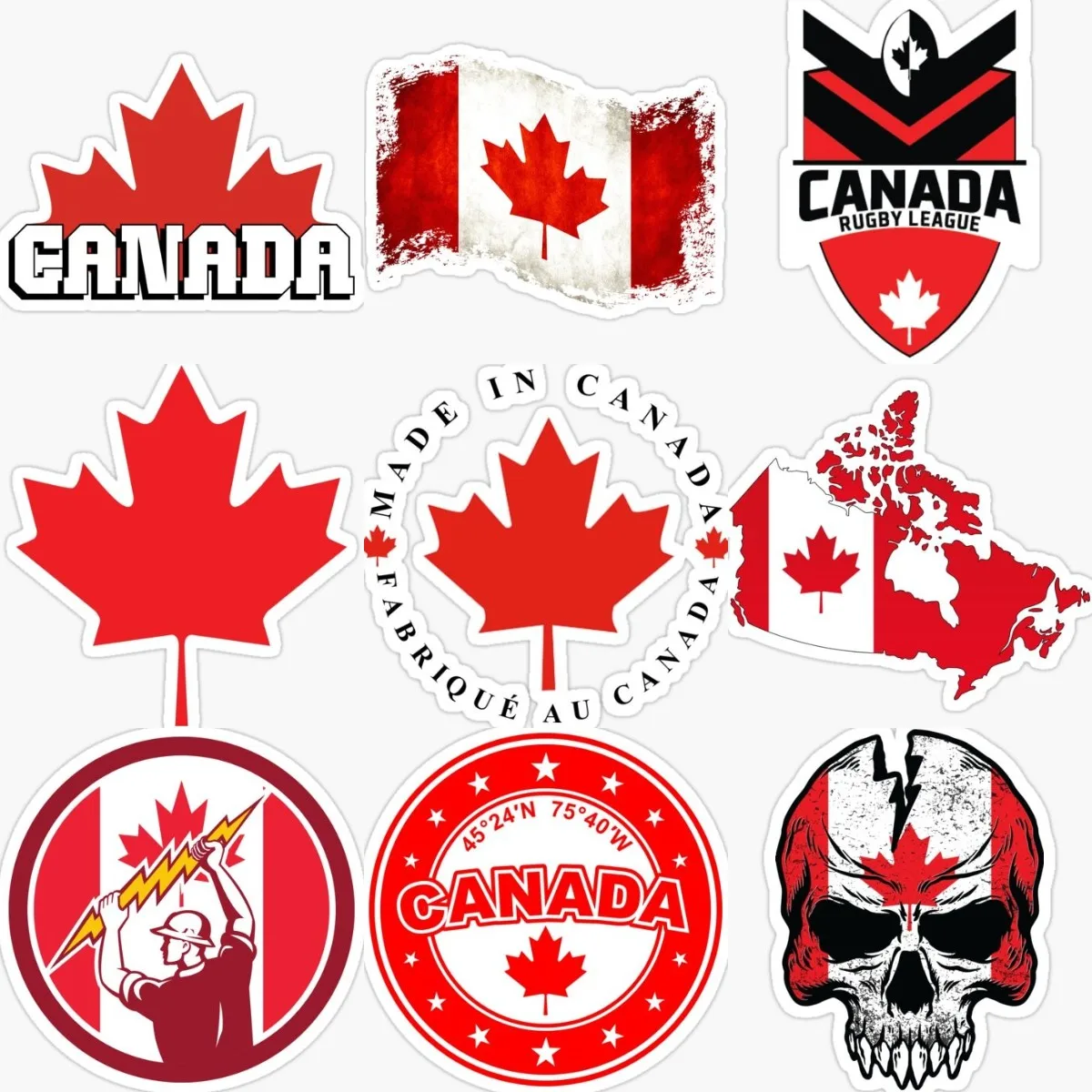 Canada Ca Flag Map Emblem Creative Skull Stickers Moto Car Window Camper Truck Bicicletta Wall Table Helmet Decal Assecories
