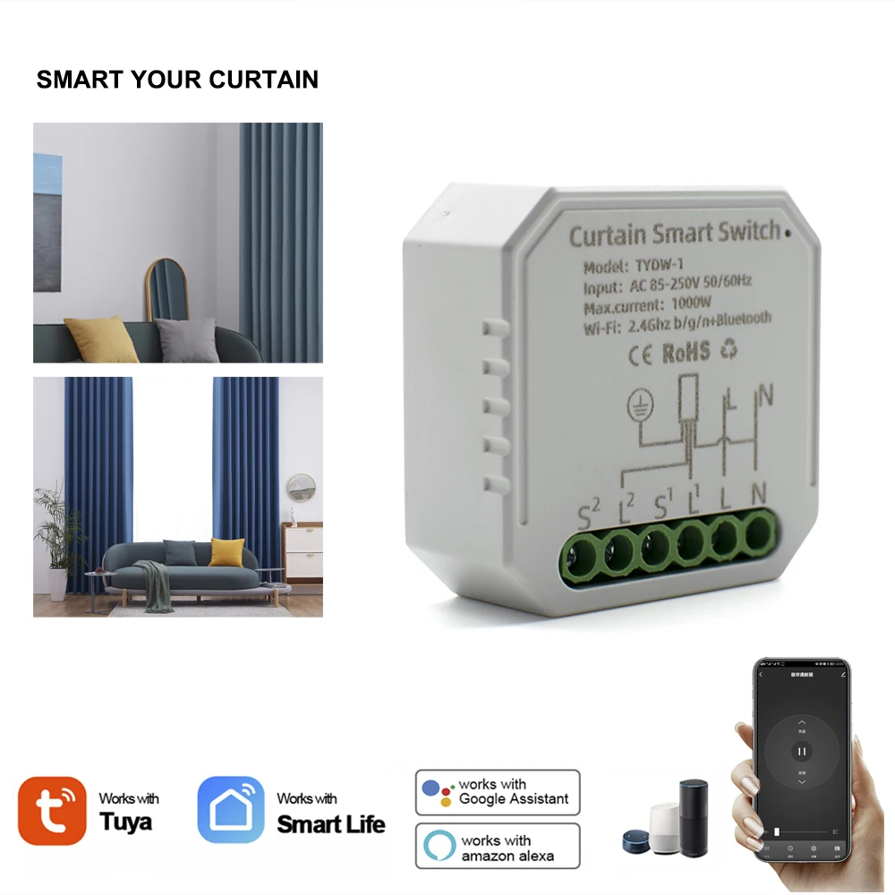 Smart Wifi Intelligent Curtain Blinds Roller Motor Switch 220V 2Gang Tuya Smart Life App Telecomando Voice Alexa Google Home