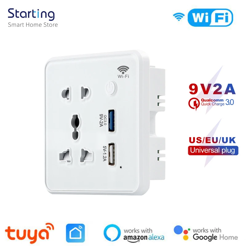 Wifi Tuya Smart Usb Socket Universal Us Eu Uk Plug Smart Life App Control Quick Fast Charger Timing Funziona Con Alexa Google Home