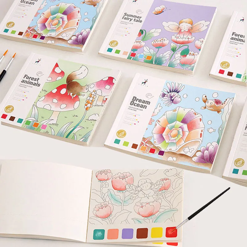 20 Fogli Bambini Gouache Graffiti Pittura Ad Acquerello Libro Portatile Pigmento Vernice Da Acqua Disegno Immagine Bambini Fai Da Te Disegnare Giocatt