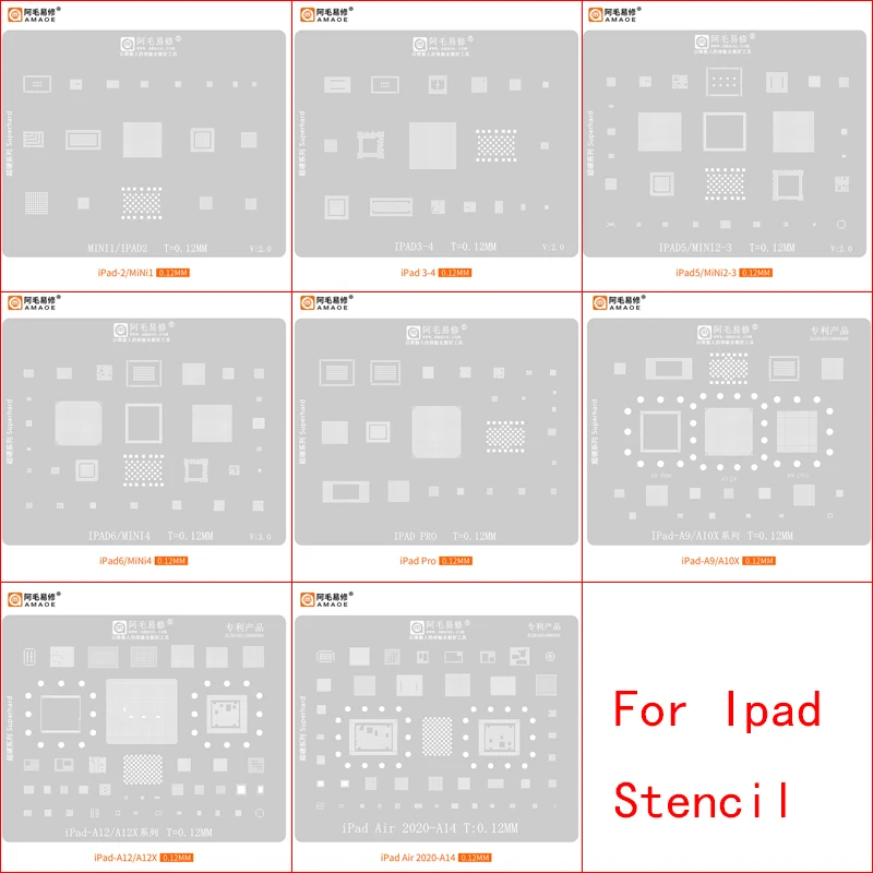 Amaoe Bga Reballing Stencil Per Ipad 2 3 4 5 6 Air Mini Pro 12.9 10.5 9.7 A14 A9 A10X A12 A12X Cpu Nand Power Ram Audio Ic Chip