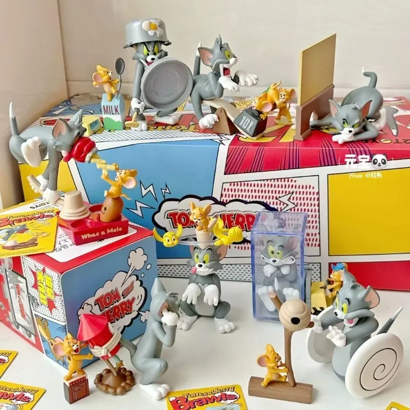 Original Tom And Jerry Cat And Mouse Fight Series Blind Box Cute Kawaii Pvc Statue Toy Anime Figures Model Collection Toy Gift