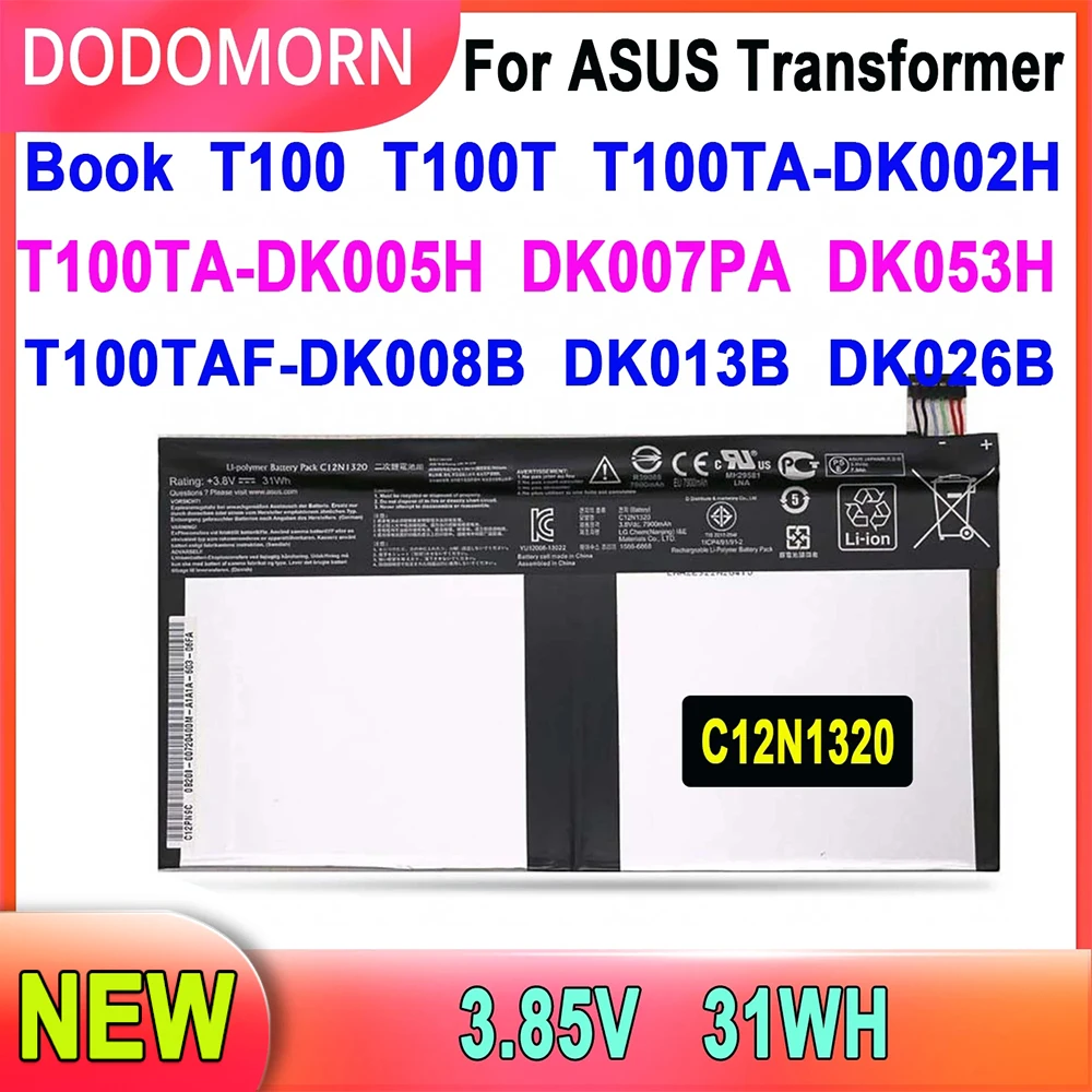 Dodomorn Nuova Batteria Per Laptop C12N1320 Per Asus Transformer Book T100 T100T T100Ta Serie T100Ta-C1 3.85V 31Wh