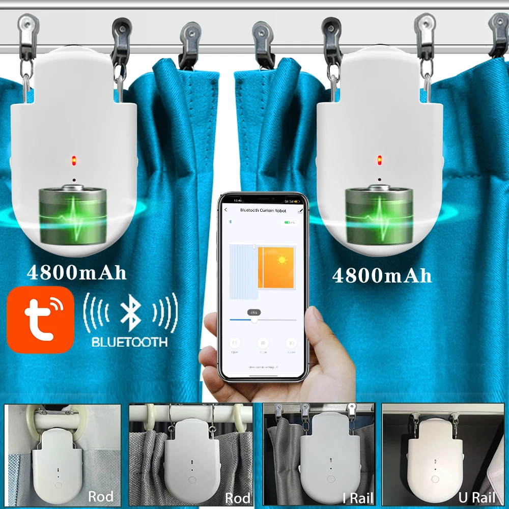 Tuya Smart Curtain Robot Bluetooth Curtain Motor Smart Life Fit To Electric Curtain Rail Track Rod I U Support Alexa Google Home