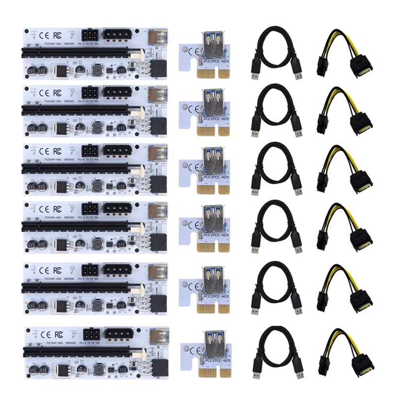 6 Pz Molex Pcie Riser Card Ver009S Pci-E 1X A 16X Extender Pci Express X16 Card Usb Riser 009S Per Bitcoin Miner Mining