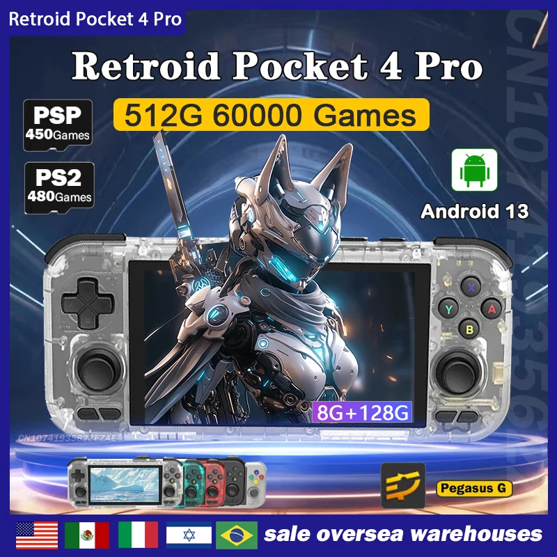Nuova Console Di Gioco Portatile Retroid Pocket 4Pro Touch Screen Da 4.7 Pollici Ram 8Gb Wifi 6.0 Bluetooth 5.2 3D Hall Sticks Giochi Psp Ps2
