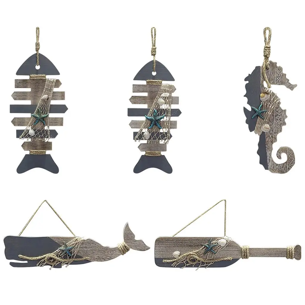 Legno Fishbone Whale Hanging Decor Door Seaside Bar Cafe Shop Wall Sign