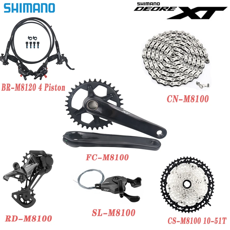 Shimano Deore Xt M8100 Gruppo Shifter M8100 Deragliatore Posteriore Cassetta 10-51T M8100 170/175Mm Guarnitura M8120 Freno A Disco Per Bicicletta