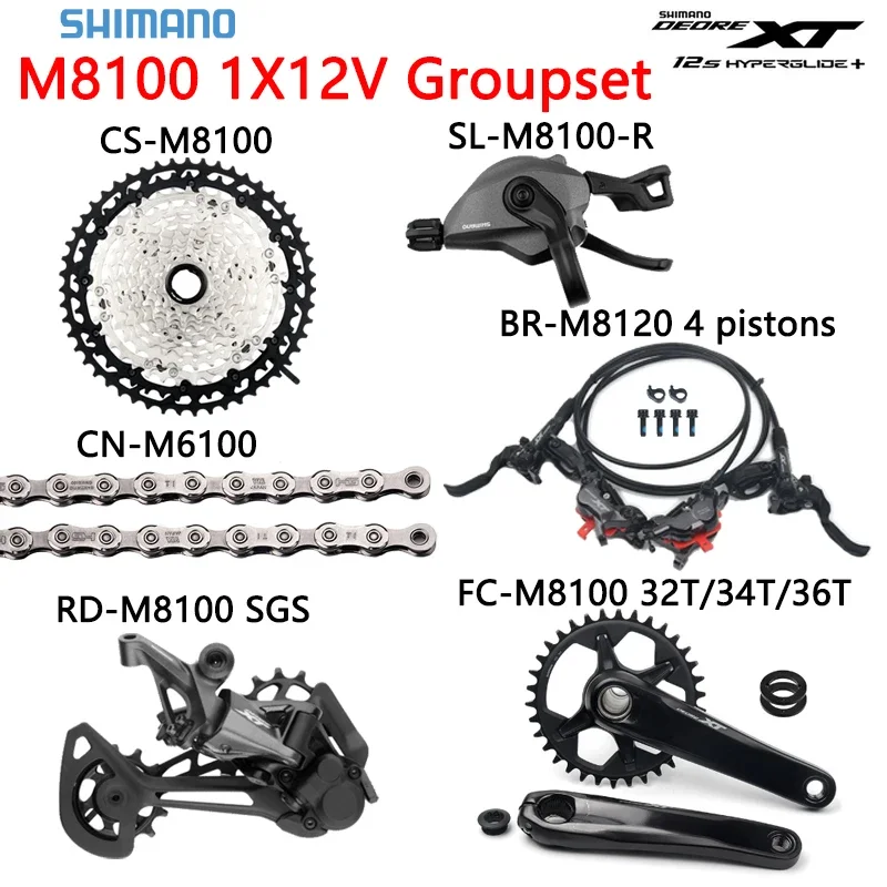 Shimano Xt M8100 12V Mtb Groupset M8100 Guarnitura 175 170Mm 32T 34T 12S Cambio Deragliatore M8120 Brake12Speed K7 Ms Hg Catena Mtb