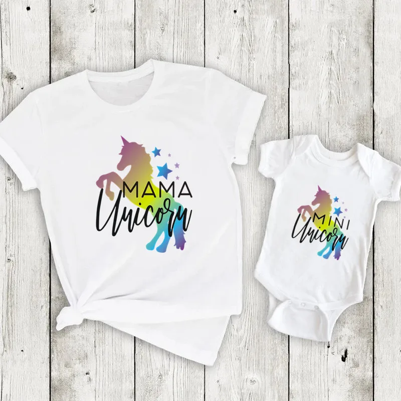 1Pc Unicorn Mommy And Me Shirt Fashion Family Matching Clothes Mama And Mini Unicorn T Shirt Cute Family Look Outfit