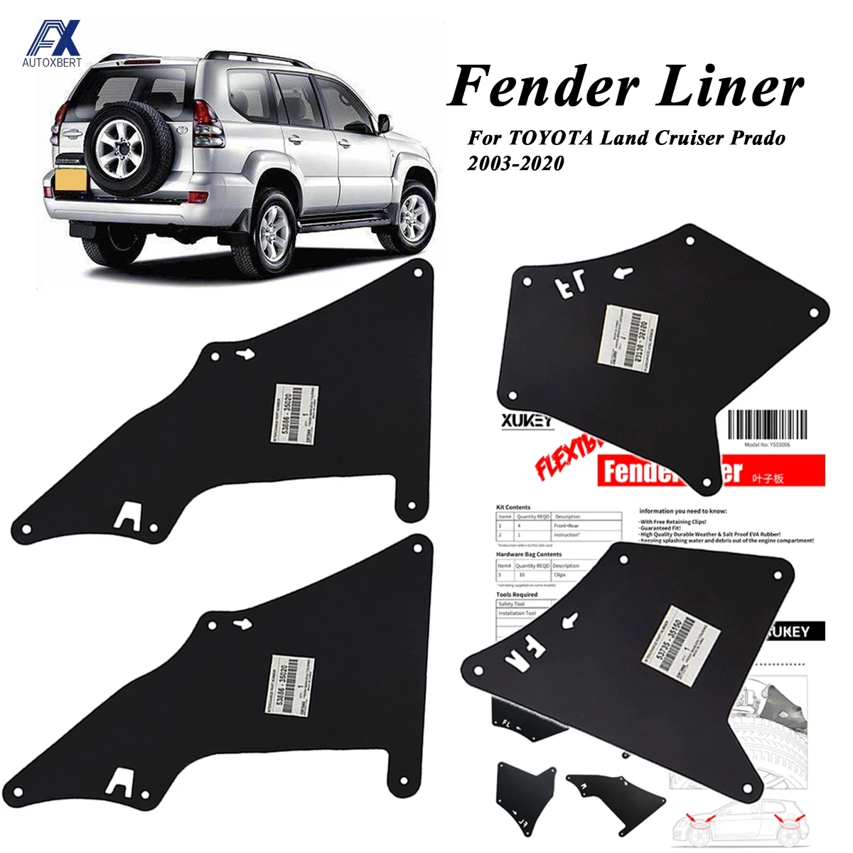 Paraspruzzi Per Toyota Land Cruiser Prado J120 J150 2003 - 2020 Lc3 Lc4 Lc5 Grembiule Sigillo Paraspruzzi Scudo W Clip Fodere Parafango