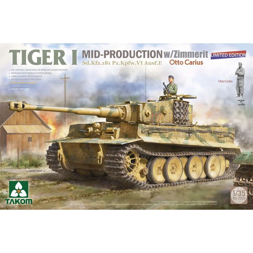 Takom 2200 1/35 Sd.Kfz.181 Tiger I Mid-Production W/Zimmerit (Otto Carius) -Kit Modello In Scala