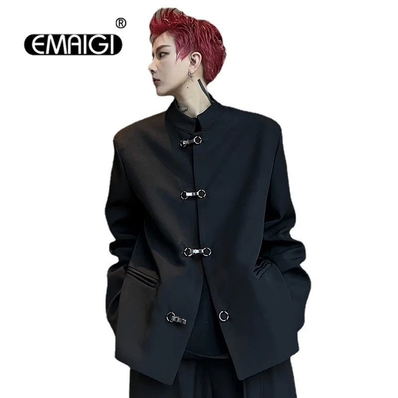 Celebrity Stars Suit Men Metal Buckle Stand Collar Giappone Corea Streetwear Fashion Casual Suit Blazer Jacket Uomo Donna Blazer