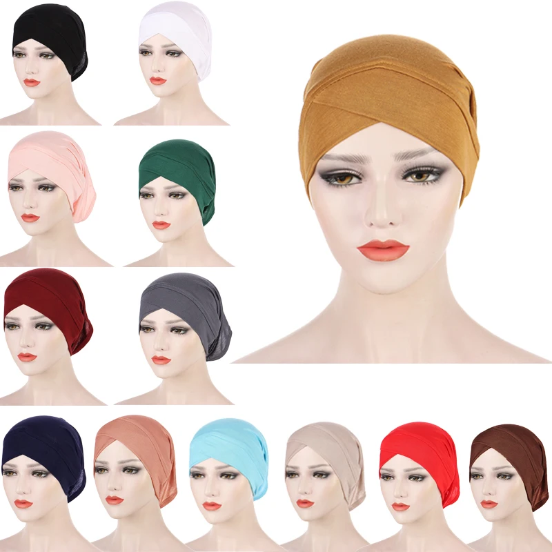 2021 Cappellini Hijab Interni Cappellino Tubo Turbante Elasticizzato Musulmano Cappellino Donna Islamico Underscarf Cappellino Tinta Unita Sotto Sciar