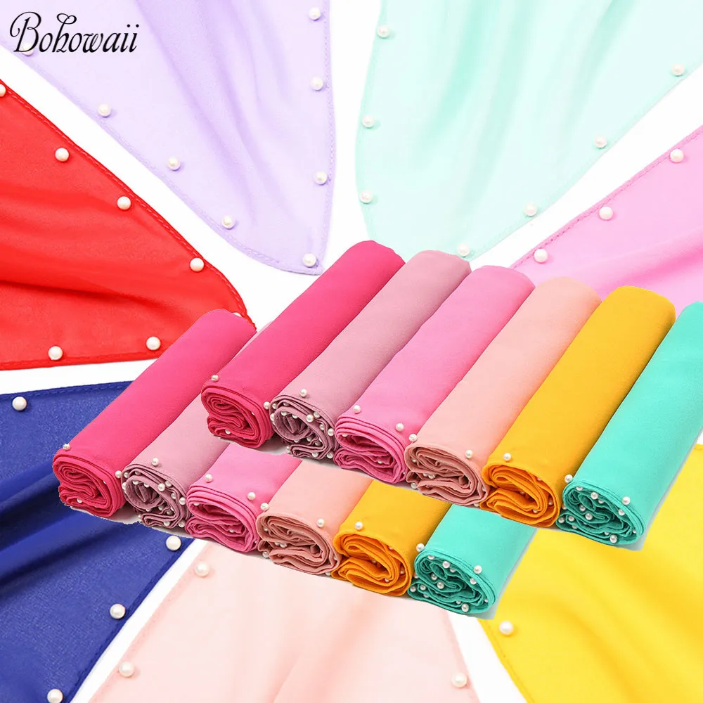 Sciarpa Hijab In Chiffon Scialle Con Perle Sciarpe Lunghe Musulmane Foulard Musulmane Pour Femme Turbantes Cabeza Para Las Mujeres