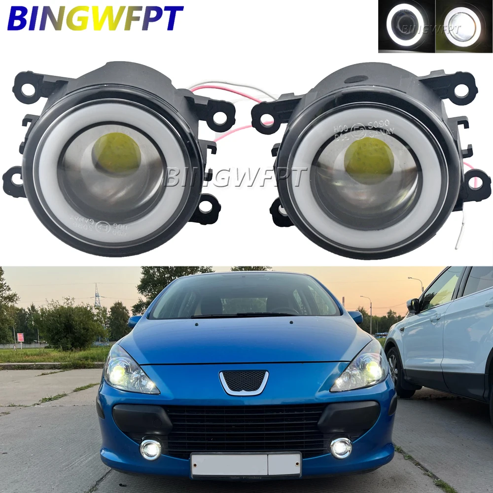 2Pcs Car Drl Fendinebbia Led Lens Per Peugeot 207 307 407 607 3008 Sw Cc Van 2000-2013 Angel Eye Fendinebbia
