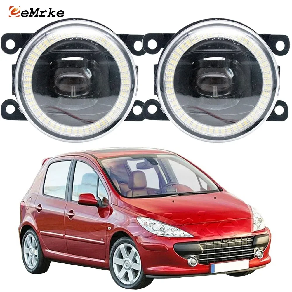 2 X Car Led Fendinebbia Assembly Angel Eyes Drl Ptf Lens 15W 12V Per Peugeot 307 207 Cc Sw Break Hatchback 2006 2007 2008 2009