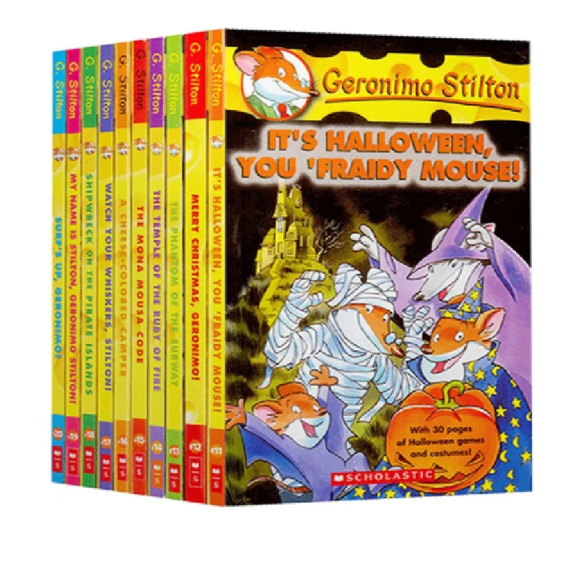 10 Libri Geronimo Stilton 11-20 Humor Adventure Esplora Brave Comic Fiction Genitore Bambino Bambini Storia Inglese Picture Qr Code Book
