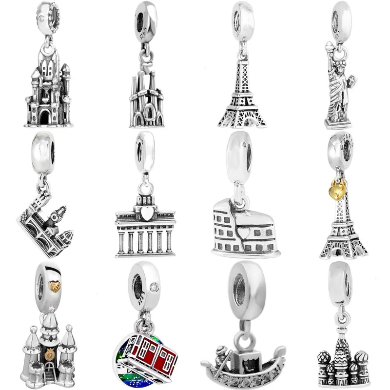 Original Castle Roman Colosseum Torre Eiffel Venice Gondola Ciondolo Bead 925 Sterling Silver Charms Fit Fashion Bracciale Jewelry