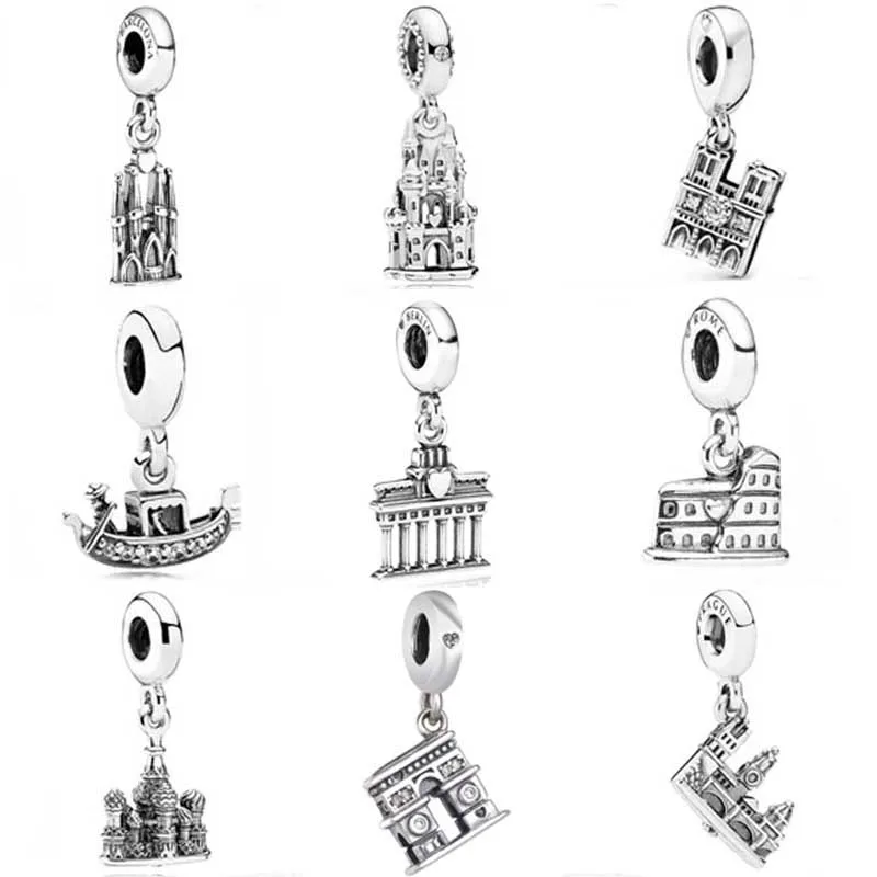 Fascino Fai Da Te Venezia Gondola Berlino Branch Roman Colosseum Ciondolo 925 Sterling Silver Beads Fit Fashion Bracciale Jewelry