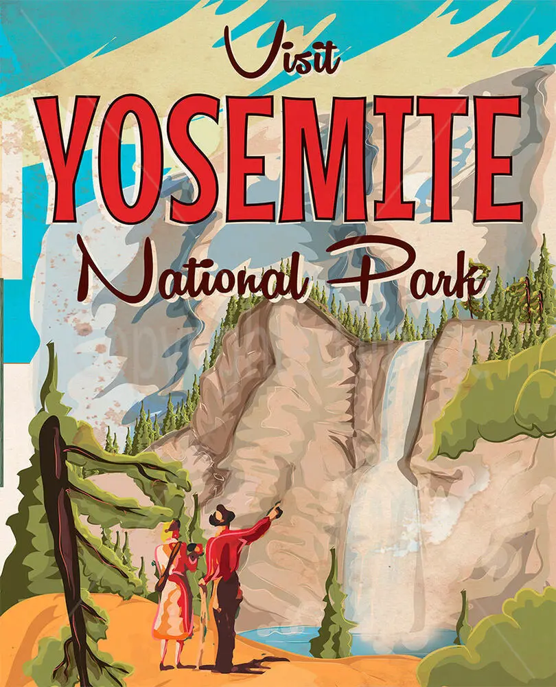 Cartel Con Lata De Metal Grande Para El Parque Nacional Yosemite, Cartel Con Placa De Pared Retro