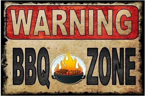 Pinturas De Estaado Retro Carteles De Metal Advertencia Bbq Zone Cartel Jardin Pared Artistica Colgante