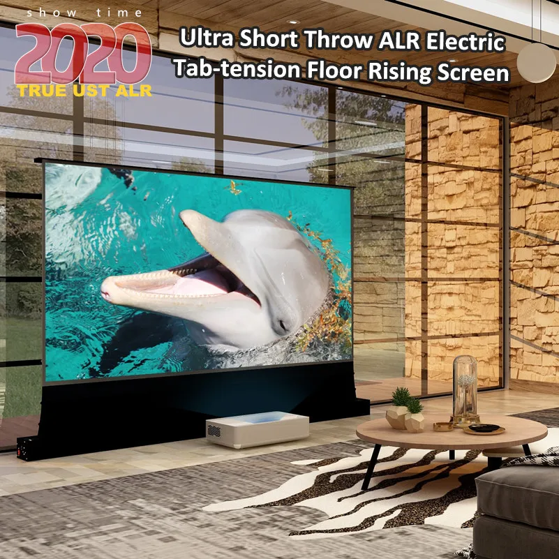 133 Pollici 150 Pollici 16:9Hdtv 8K 3D Schermo Del Proiettore A Pavimento Teso Con Linguetta Elettrica W Ultra Short Throw Che Rifiuta La Luce Ambient