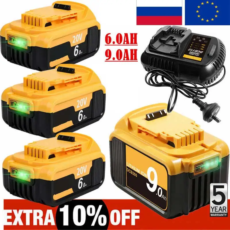 Per Dewalt Dcb184-Xe 6Ah 9Ah 18V/20V Li-Ion Batteria A Scorrimento Cordless Dcb182 Dcb184 Dcb205-2 Serie Dcd/Dcf/Dcg