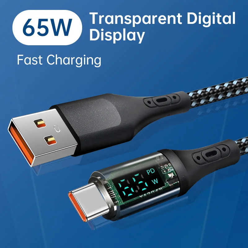 65W Super Fast Charging Type-C Cavo Dati A Doppia Testa Display Digitale Pd Per Computer Huawei, Xiaomi, Apple E Android