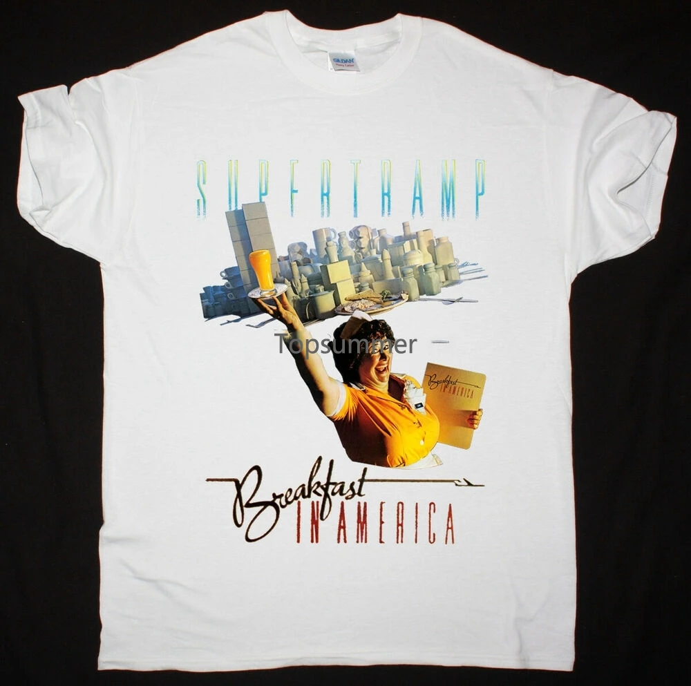 Supertramp Breakfast In America Maglietta Bianca Progressive Rock 10Cc Sì