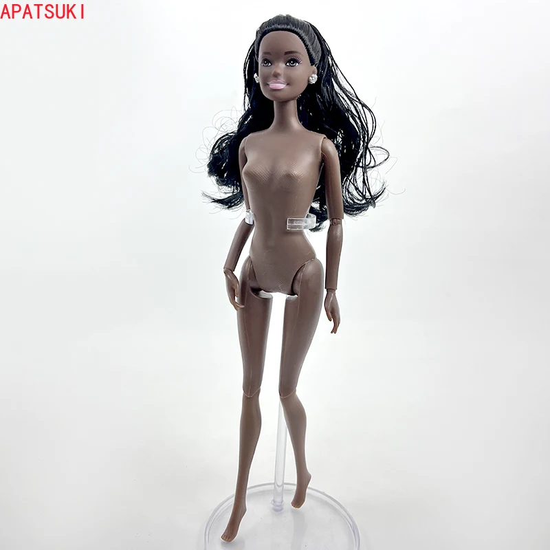 11.5 "Black Female Doll Mobile Snodato Corpo Bambola Nuda Con Testa Di Capelli Lunghi Neri Per 1/6 Bjd Dolls Accessori Bambini Giocattoli Fai Da Te