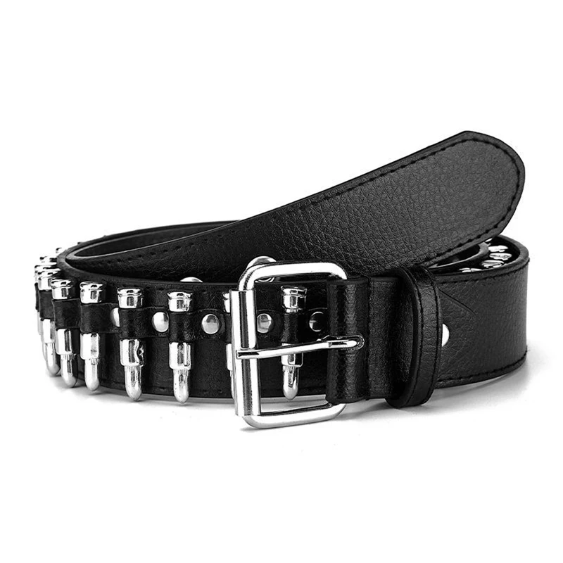 Donna Uomo Cintura Nera Punk Bullet Stud Rivet Cintura In Ecopelle Hip Hop Street Punk Rivet Jeans Cintura