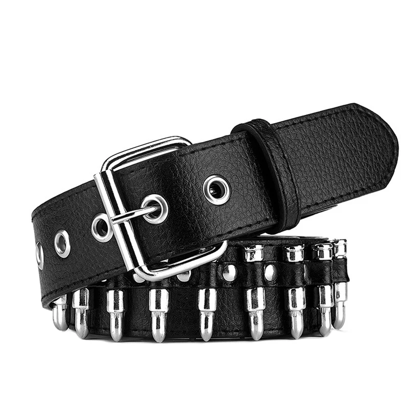 Donna Uomo Cintura Nera Punk Bullet Stud Rivet Cintura In Ecopelle Hip Hop Street Punk Rivet Jeans Cintura