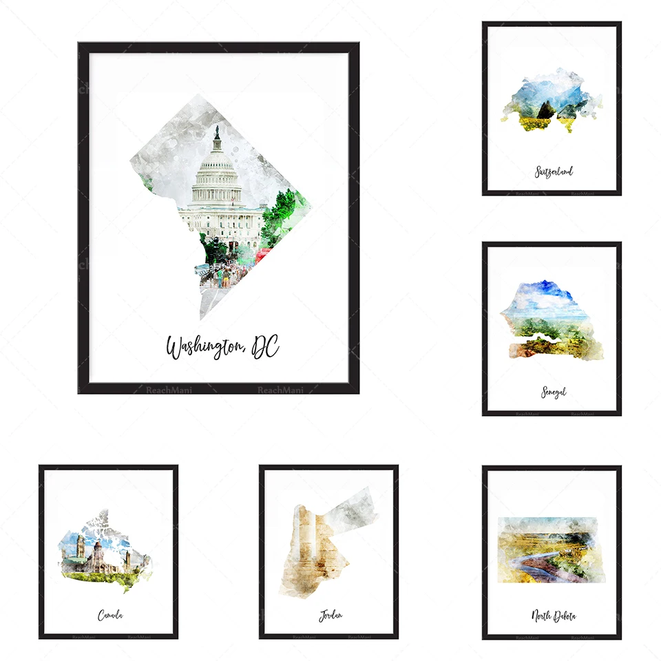 Impression De Carte Aquarelle France - Carte, Carte Du Pay, Carte, Voyage, Impression, Affiche Murale Art Home Decor Grand Mur