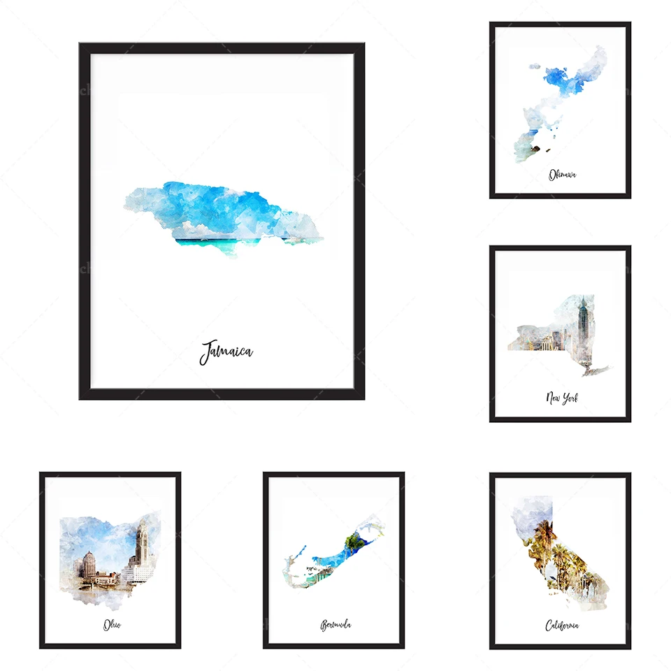 Palau Aquarelle Carte Imprimer-Etat, Carte Paga, Carte, Voyage, Impression, Affiche Murale Art Home Decor Grand Mur Art Gelle