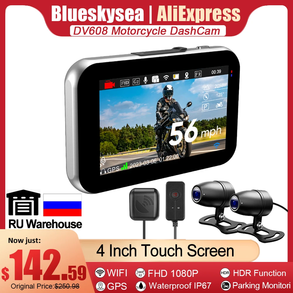 Blueskysea Dv608 4 "Fotocamera Moto In Metallo Gps Wifi Hdr Ip67 Impermeabile Moto Dash Cam Full Hd 1080P 30Fps 140 ° G-Sensor 2022