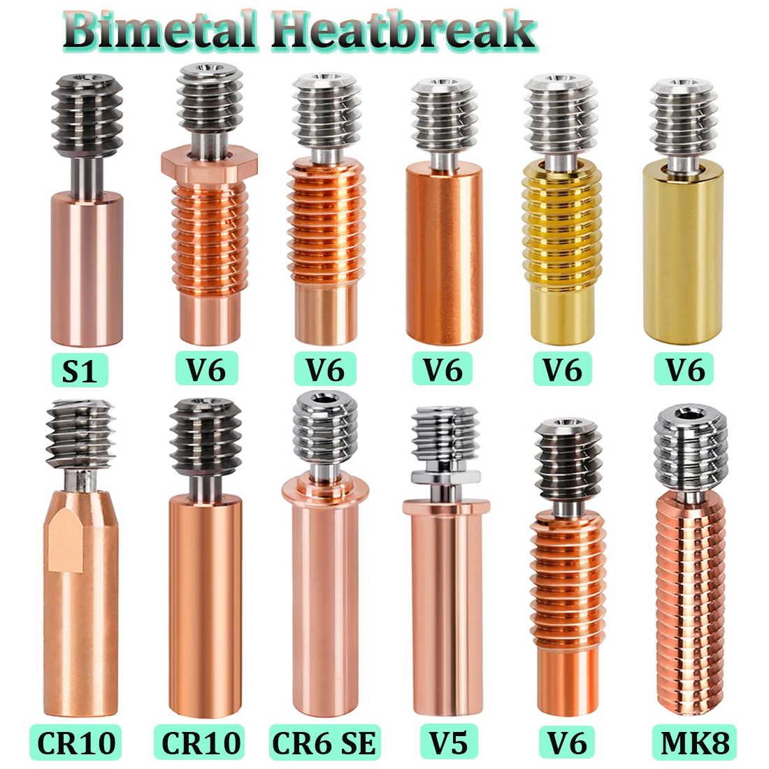 E3D V5 V6 Gola Cr10 Bimetallico Heatbreak Rame Placcato Mk8 Gole Bimetallico Per Ender 3 S1 Cr6 Se Cr10 Smart Anycubic Stampante 3D