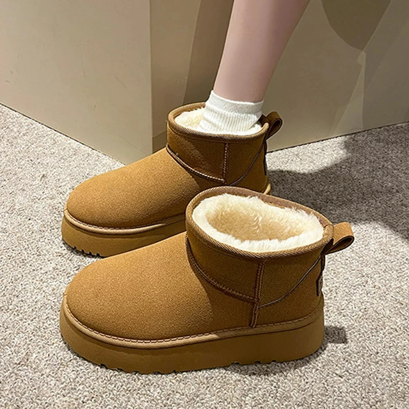 Cresar Women Snow Boot Winter Warm Short Furry Cotton Thick Sole Boot Fashion Natural Wool Stivaletto Foderato In Pelliccia Caviglia Scarpa Accoglient