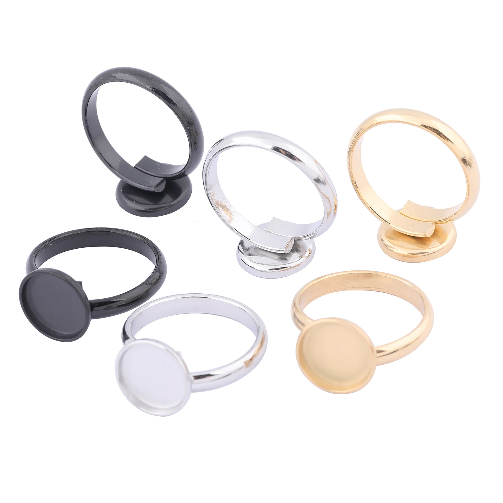 10Pcs 10Mm Cabochon Ring Base Setting Blanks Placcato Oro Nero Stainelss Acciaio Regolabile Fingerring Cornici Per La Creazione Di Gioielli