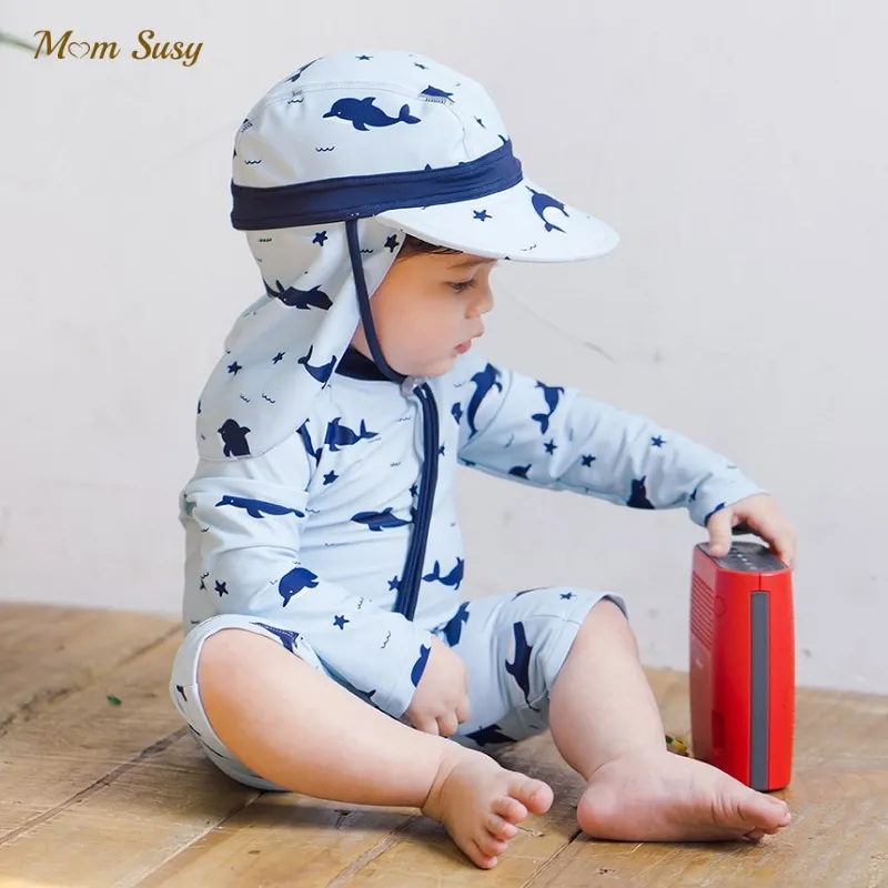 Summer Baby Boy Girl Costume Da Bagno One Piece Cap Infant Toddler Child Swimwear Cartoon Zipper Costume Da Bagno Kid Nuoto Abbigliamento