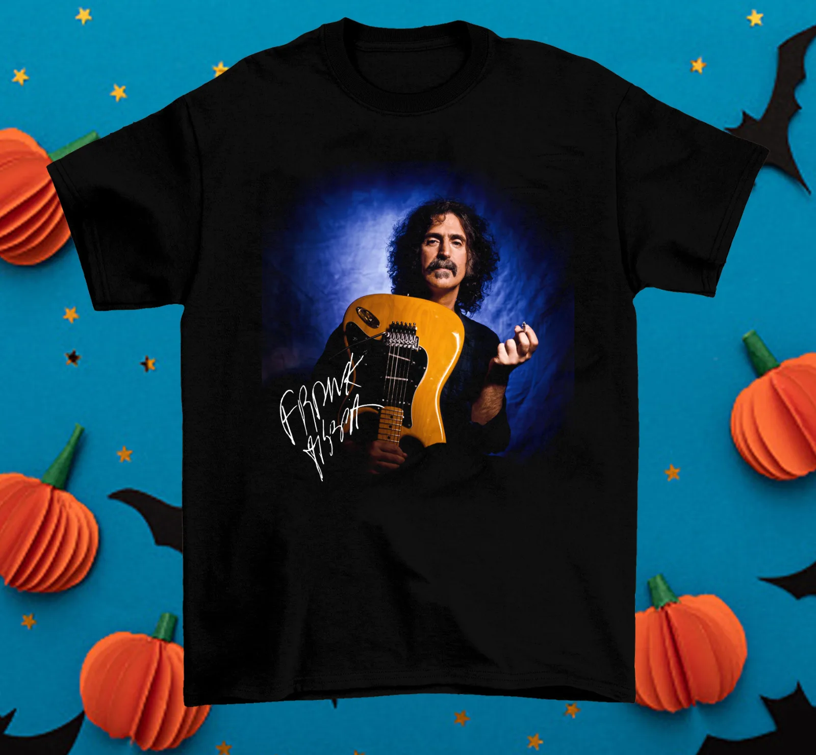 Frank Zappa Signature Guitar Tshirt Nera Di Tutte Le Dimensioni