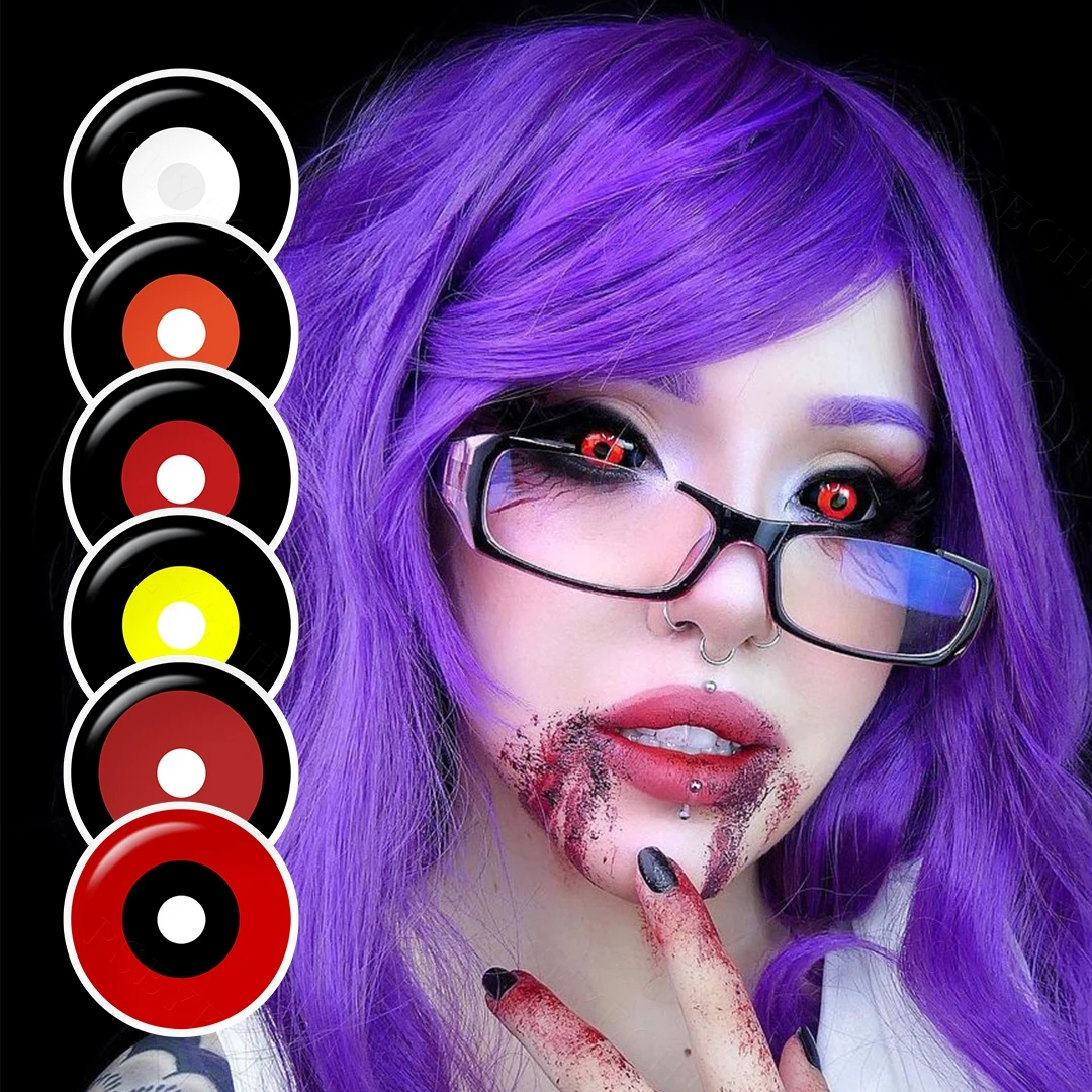 Pseyeche 22Mm Tokyo Ghoul Sclera Lenti A Contatto Halloween Lenti Colorate Contatti Cosplay Lenti A Occhi Pieni Lenti A Contatto Nere Lenti Pazze