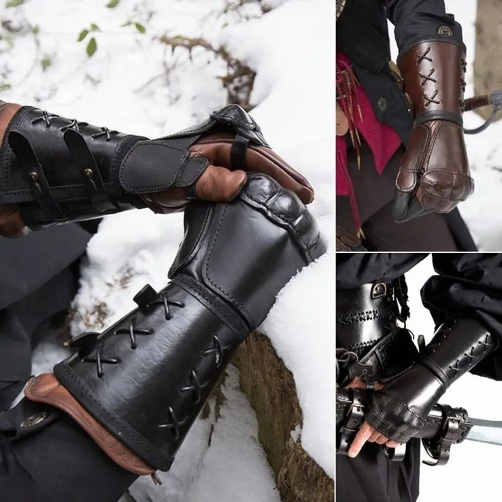 Samurai Medievale Armatura In Pelle Bracciale Guanti Lunghi Uomo Cosplay Cavaliere Guanto Accessori Da Polso Vambraces Braccio Polsino Armatura