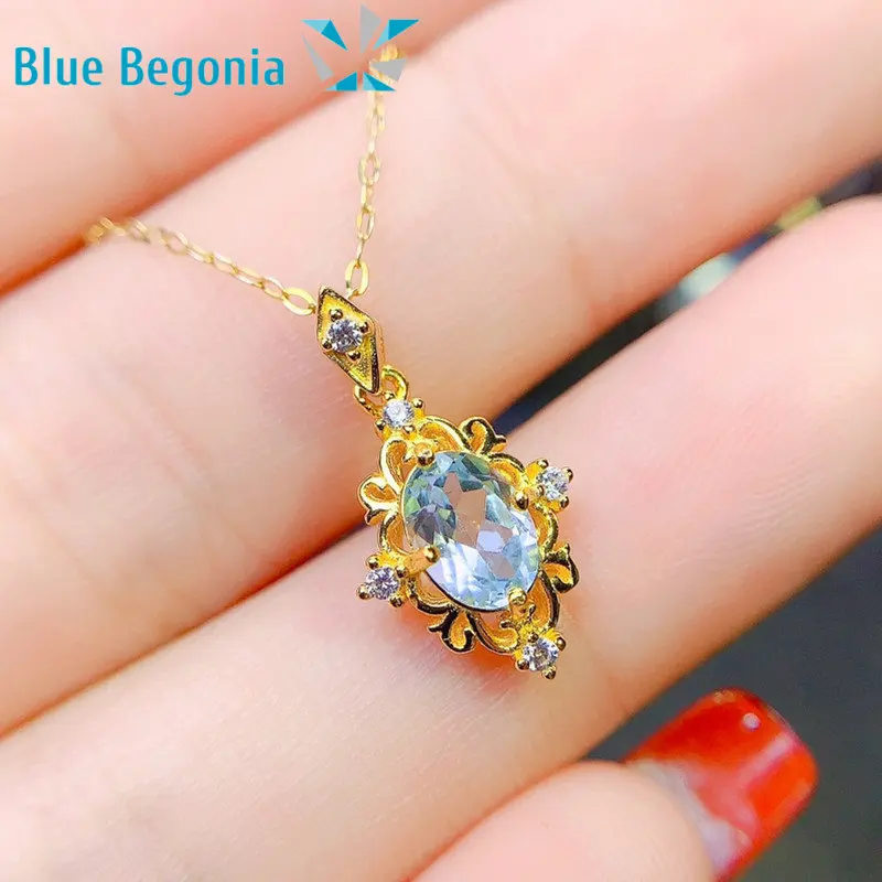 New London Blue Pendant Boutique Natural London Blue Topaz Pendant 925Silver Seiko Intarsiato Main Stone5 * 7Mm