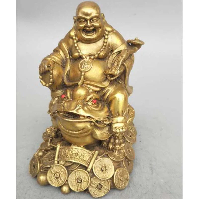 Cina Seiko Carving Ottone Puro Maitreya Buddha Sit Gold Toad Statue