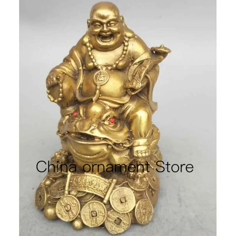 Cina Seiko Carving Ottone Puro Maitreya Buddha Sit Gold Toad Statue